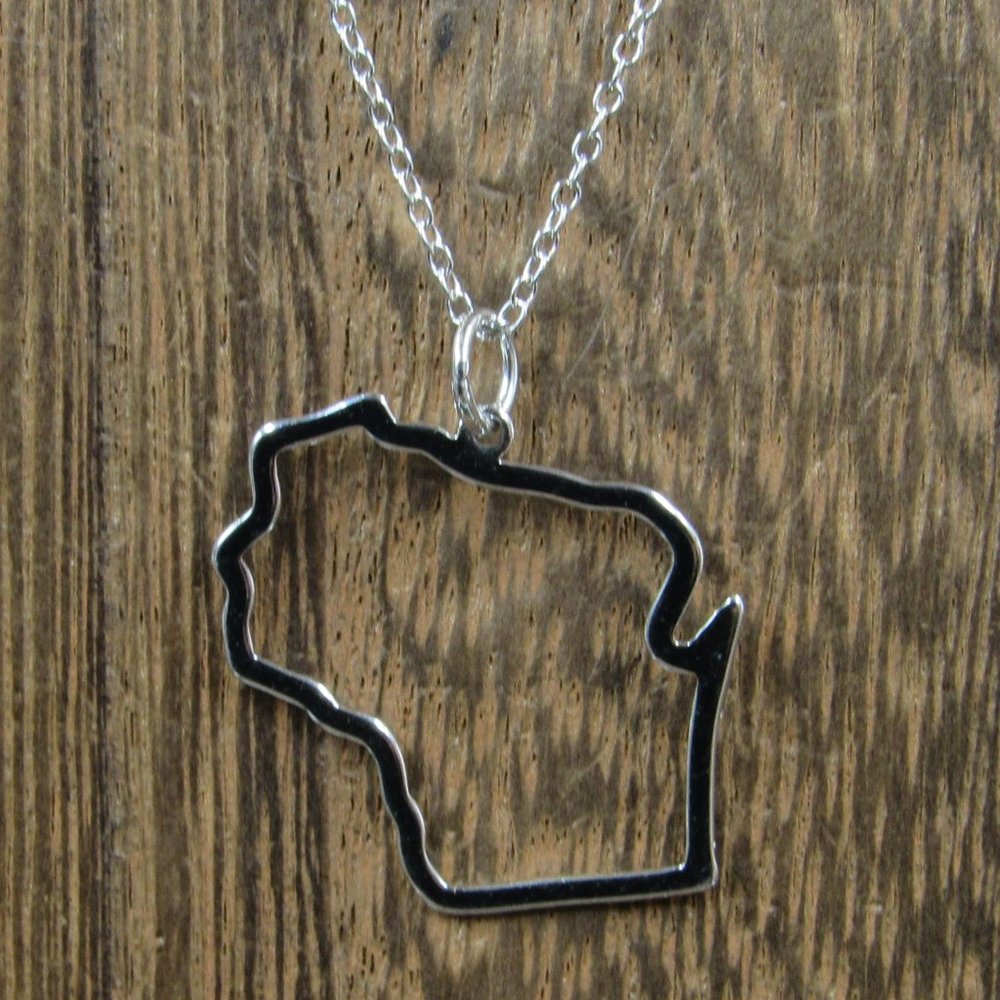 18 Inch Sterling Silver Wisconsin State Necklace